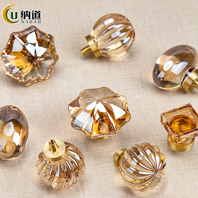 French single-hole cabinet handle gold drawer wardrobe door handle champagne transparent crystal dove egg handle