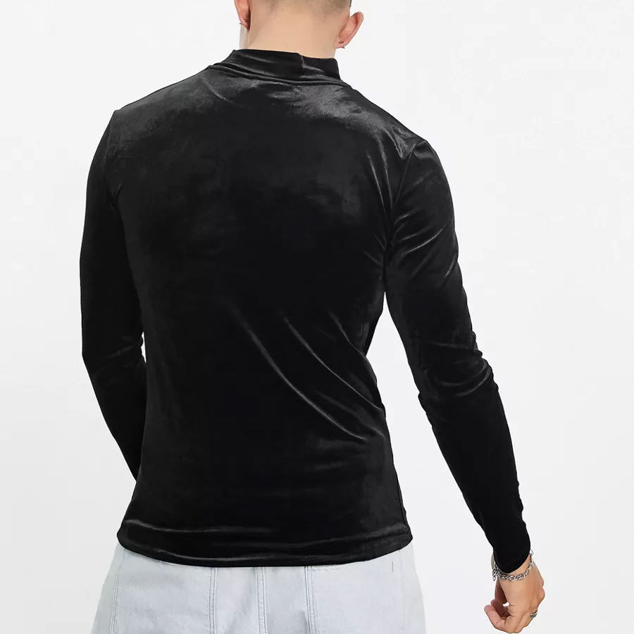 Herren Samt Rollkragen T-shirt Langarm Slim Fit Für Den Winter_voghion.com