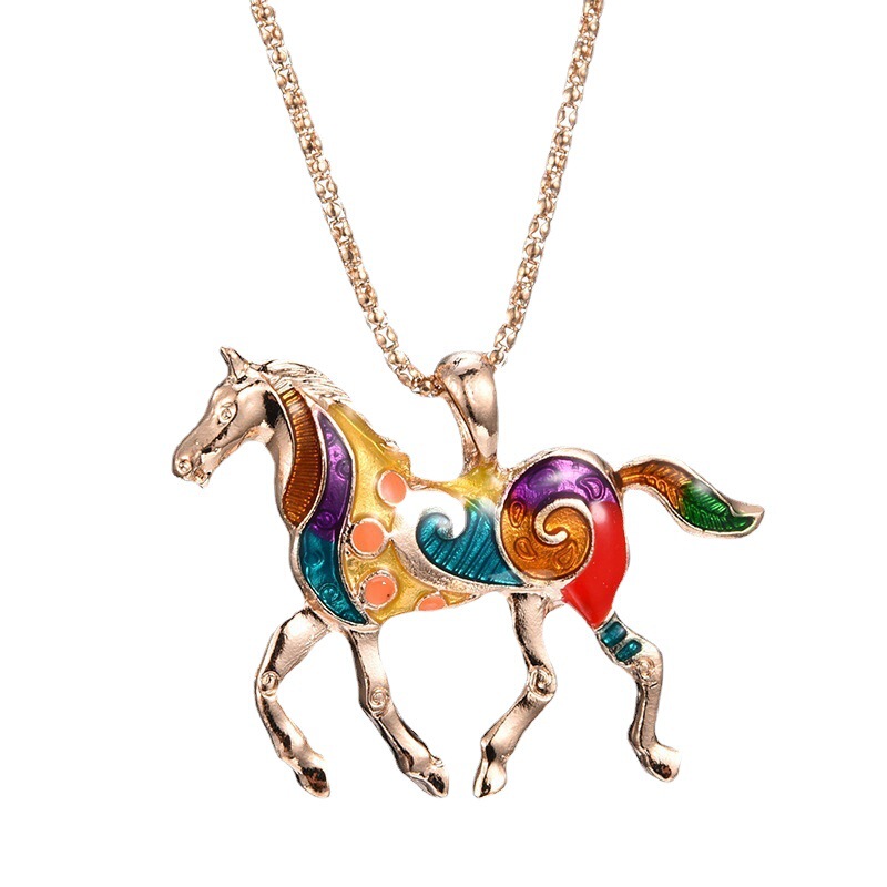 Spring and Summer new jewelry European and American fashion dripping rainbow horse suit color necklace earrings two-piece set for women