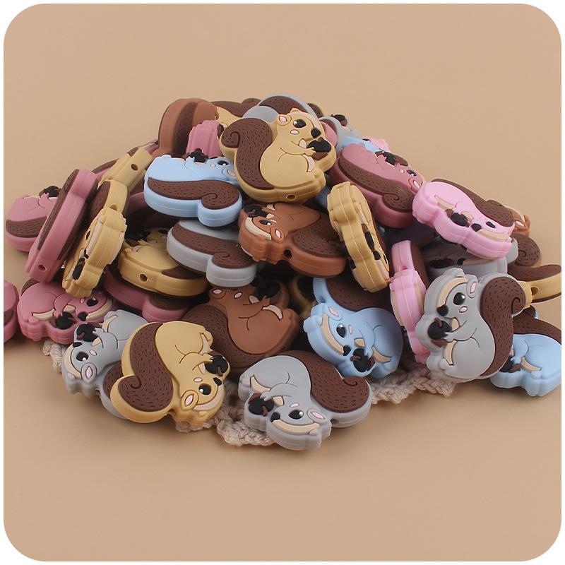 Nuevo bebé suministros de dibujos animados ardilla animal silicona teether creativo DIY chupete cadena pulsera teether Accesorios