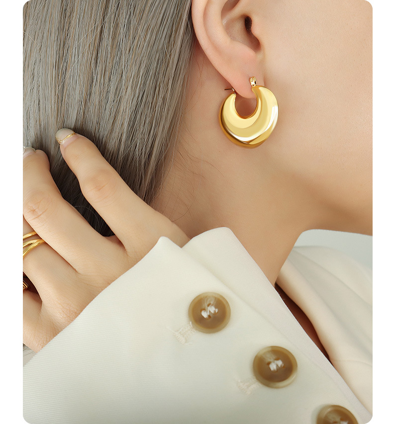 Earrings Classification 18K Gold Plating Color PVD Coated Real Gold Plated 18K Gold Geometric Solid Color 304 Stainless Steel Retro Waterproof Non Tarnish Earrings