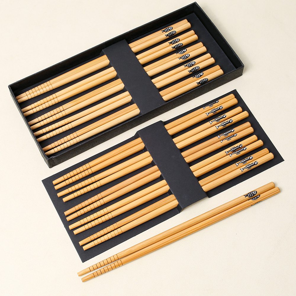Palillos de bambú al por mayor palillos de bambú puntiagudos japoneses pequeños palillos florales de pescado 5 pares caja de regalo negro en stock palillos de regalo de publicidad