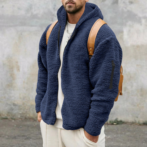  Cross-Border Men's Autumn/Winter Double-Faced Fleece Warm Jacket Coat Amazon Loose Hooded Casual Outerwear