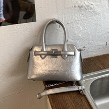 跨境银色简约手提包时尚轻奢精致感小众单肩斜跨包通勤日常手提包