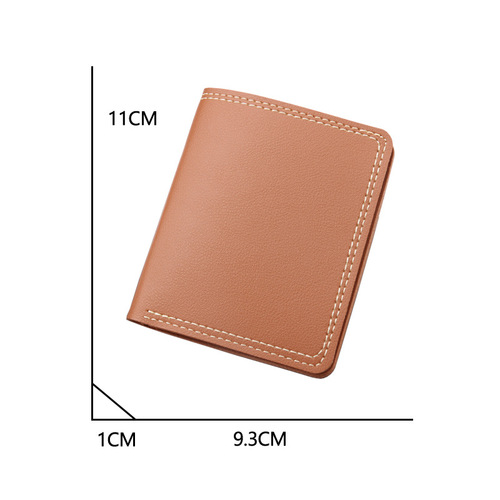 Vertical men's wallet, short, simple, can hold driver's license, ultra-thin mini wallet, no logo, wholesale wallet, double line