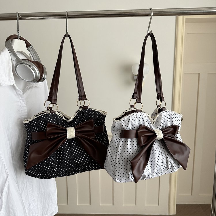 Cross-border 2026 New Fashion Polka Dot Large Capacity Bow Lace Versatile Commuting Underarm Shoulder Women's Bag Wholesale
