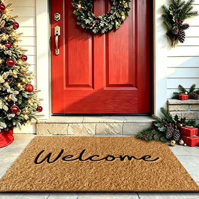 Imitation coconut palm floor mat set, color-woven plaid cotton kitchen absorbent doormat, Christmas style entrance mat for scraping off dirt (Avtomobil döşəmə paspasları) - welcome-single-4060cm