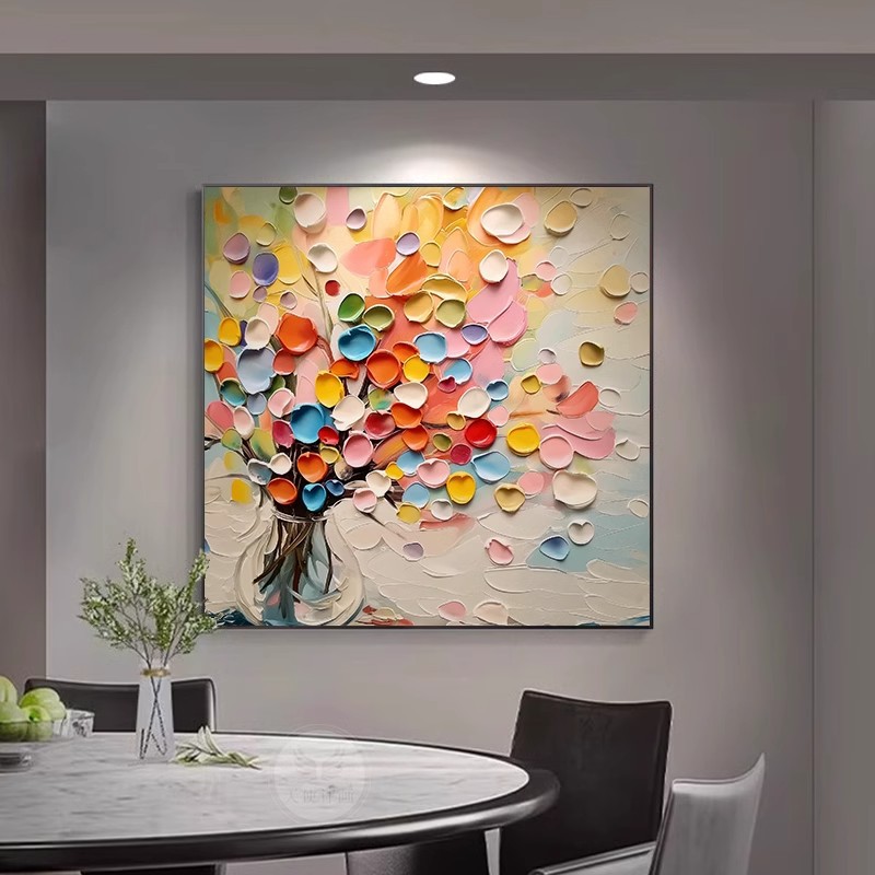Dafen Oil Painting Village Living Room Sofa Background Wall Decorative Painting Abstract Flower Restaurant Hanging Painting Texture Square Mural