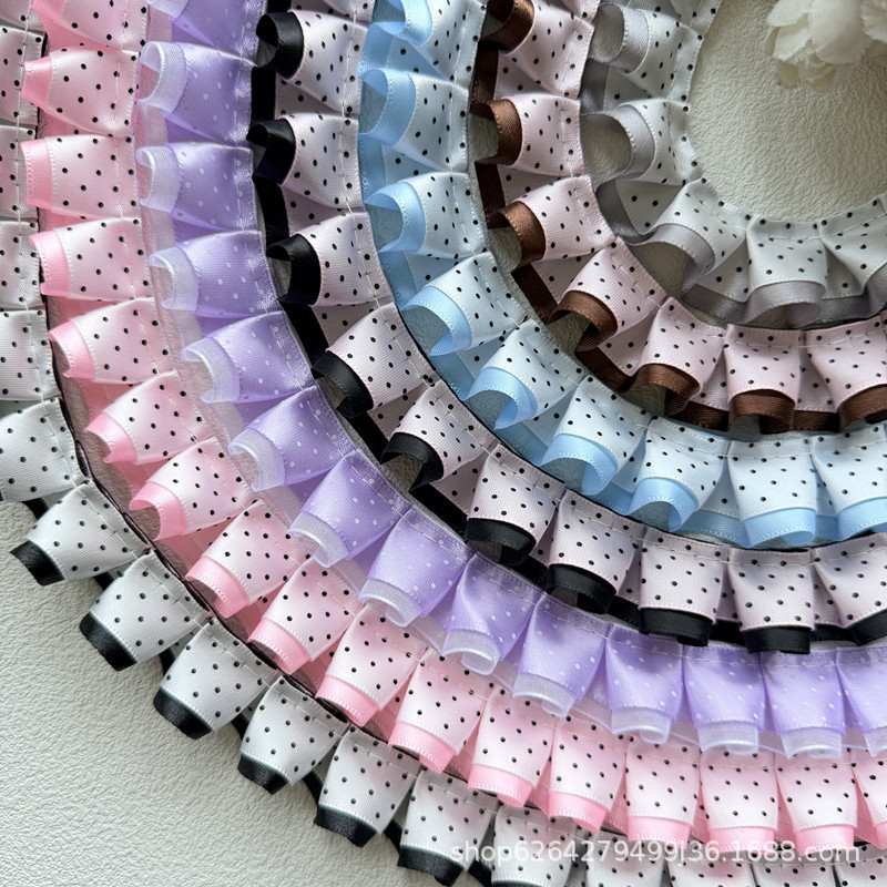 High-End Double-Layer Polka Dot Pleated Lace Trim Accessories Handmade DIY Materials Ribbon Hair Accessories Card Holder Decoration