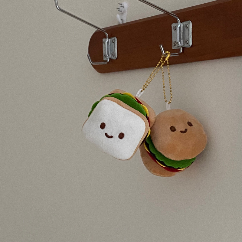 Plush Material Bag, Hamburger, Emoji Face Pattern 1 Piece Bag Hamburger Emoji Face Bag Pendant Keychain Plush Women's Cute Bag Pendant Keychain