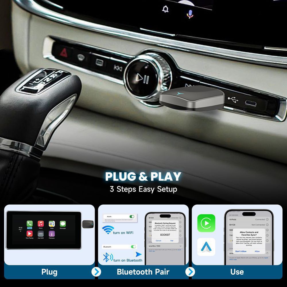 CarPlay wireless conversion box for Apple and Android, two-in-one car connectivity, screen mirroring, lossless and convenient for cross-border use