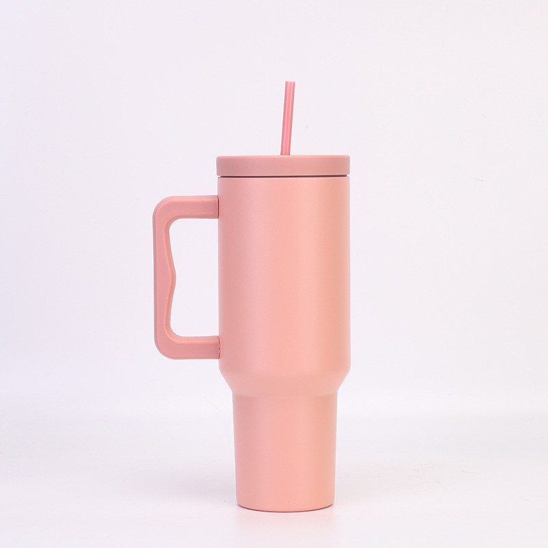Taza térmica para coche de 40 oz, acero inoxidable 304, gran capacidad con asa y tapa con pajilla