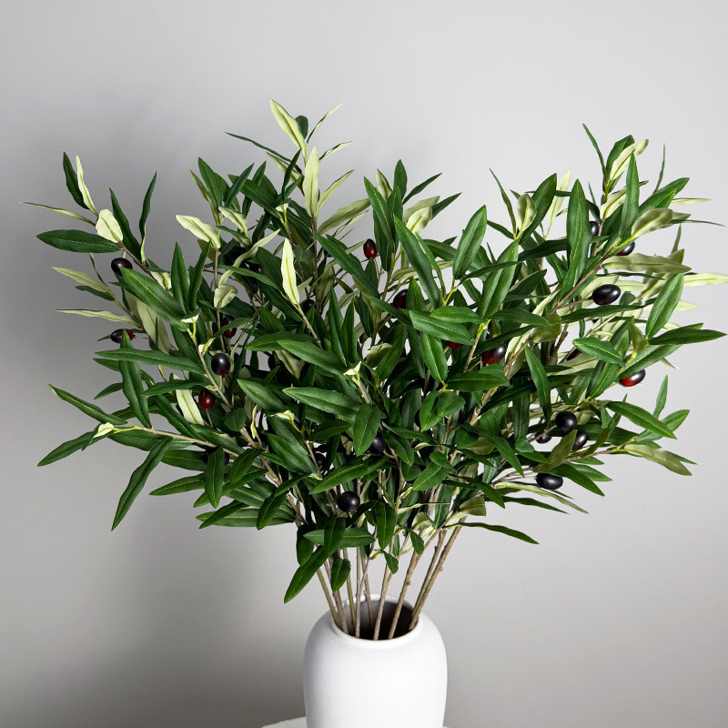 3-Prong 4-Prong Fabric Olive Branch with Fruit, Dense Olive Leaves, Artificial Greenery for Florist, Wedding, Hotel Plant Decoration
