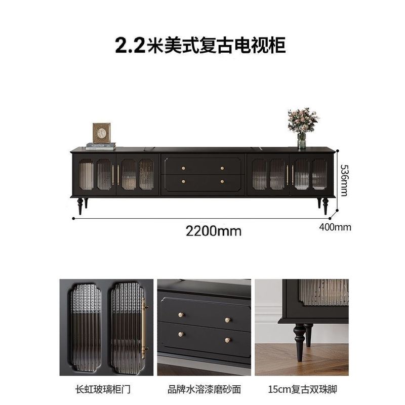 电视柜茶几组合2025新款法式美式复古小户型客厅实木黑色电视机柜|undefined