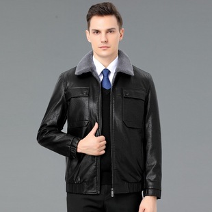 Fur Men's Leather fleece-lined Autumn and Winter Coat 2022 New Sheepskin Middle-aged and Young Casual Leather Jacket