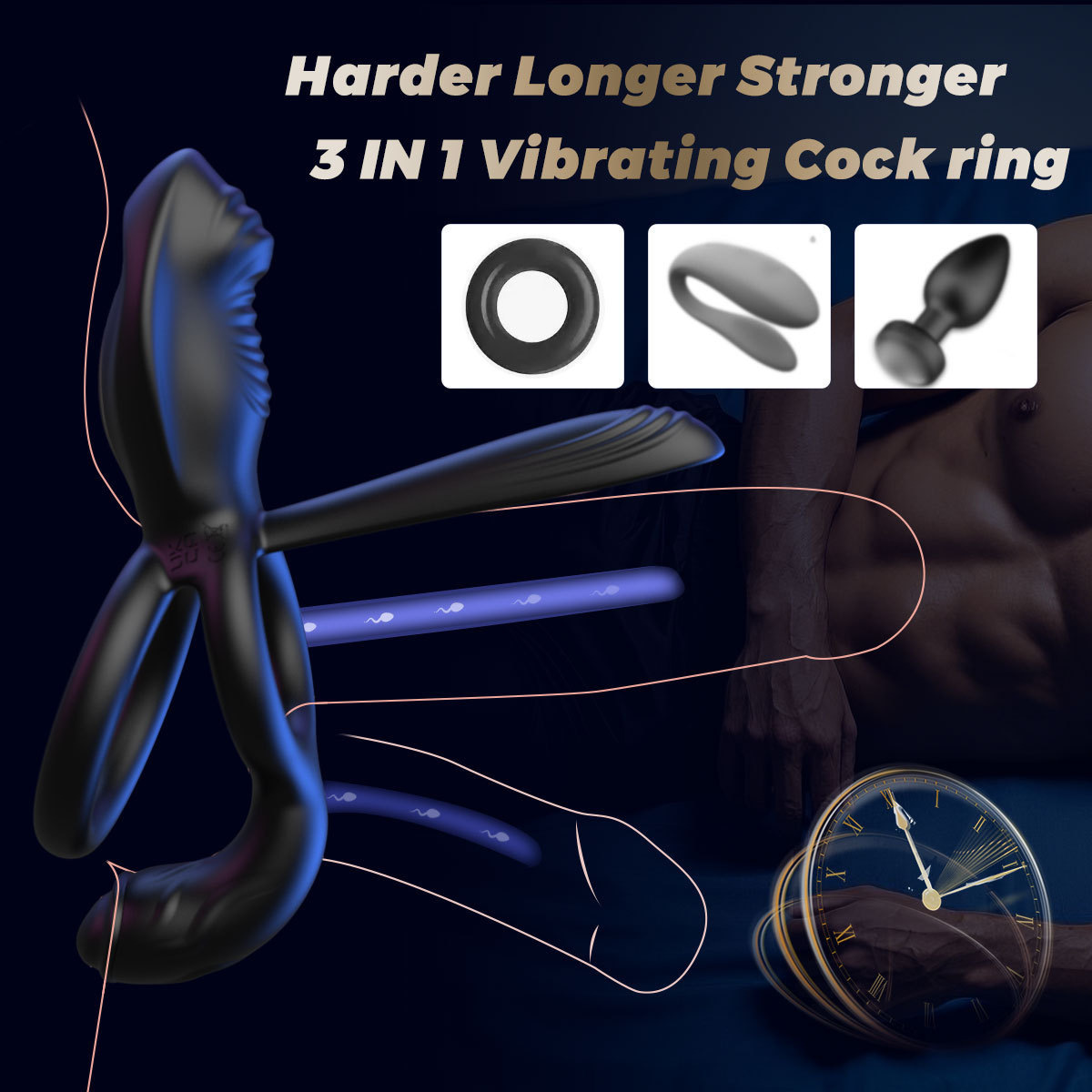 App-Controlled Vibrating Lock Ring with Remote, Dual Rings, Liquid Silicone, Prostate Toy — detail image 10