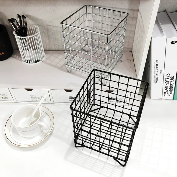 【Factory In-Stock】Ins-Style Electroplated Iron Desktop Storage Box, Large Capacity Storage Basket for Dormitory Miscellaneous Items Organization
