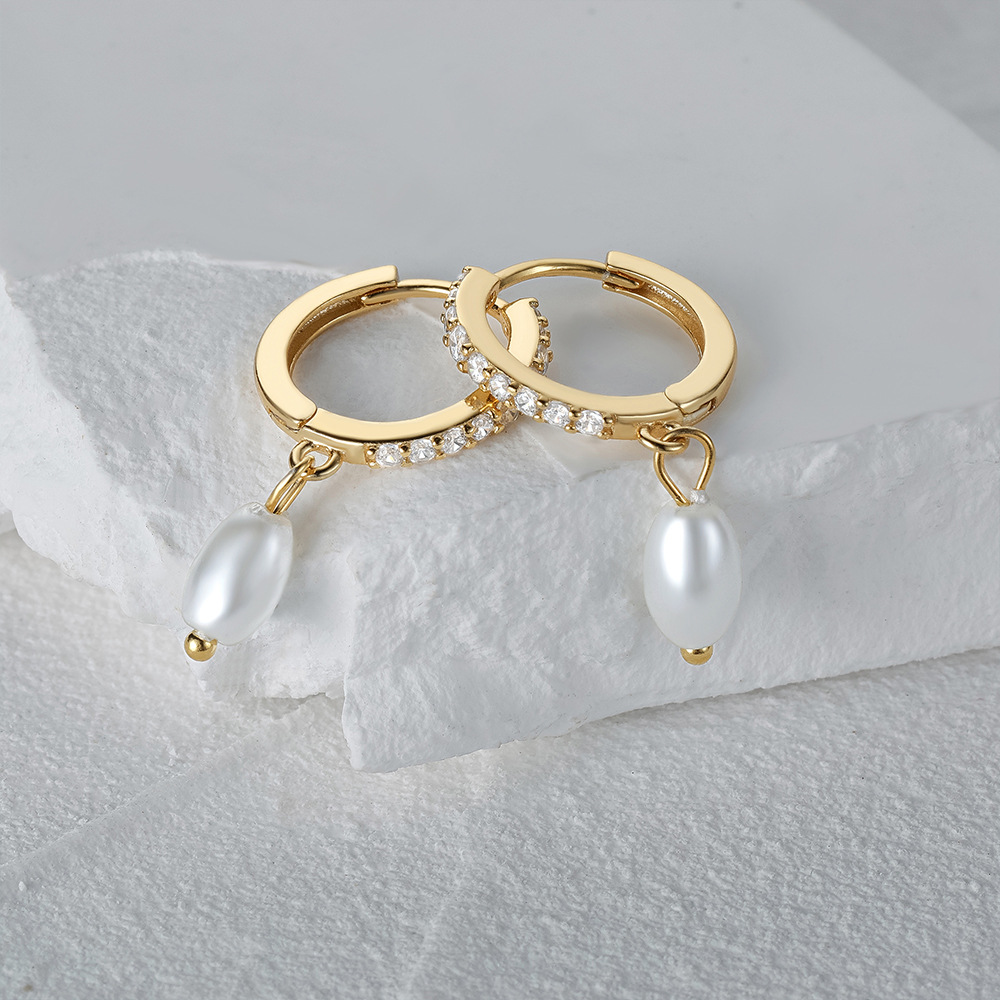 1 Pair Elegant Simple Style Geometric Plating Inlay Sterling Silver Pearl Zircon Drop Earrings display picture 18