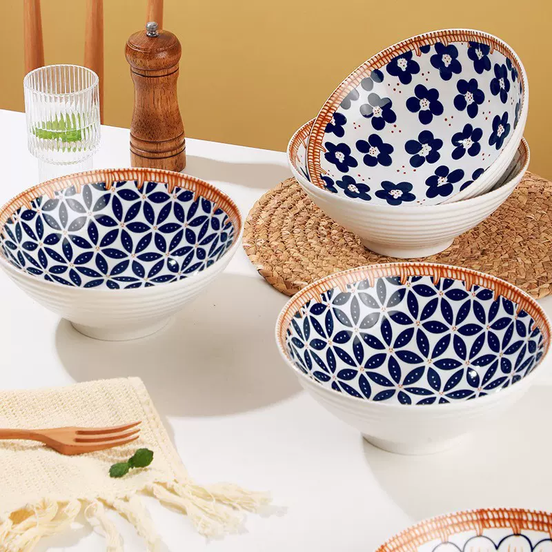 创意家用日式8英寸斗笠碗藤编陶瓷碗拉面碗泡面碗汤碗螺蛳粉汤碗