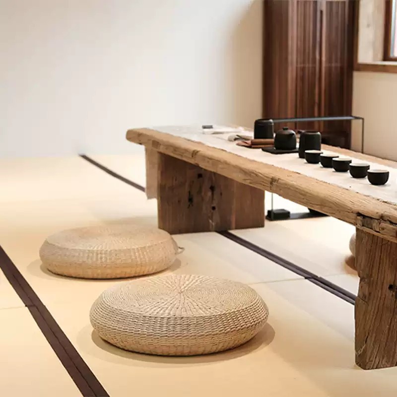 Cojín de futón de tatami de estilo japonés, cojín de meditación, cojín de meditación en el suelo, balcón, cojín de ratán para el hogar, cojín de paja