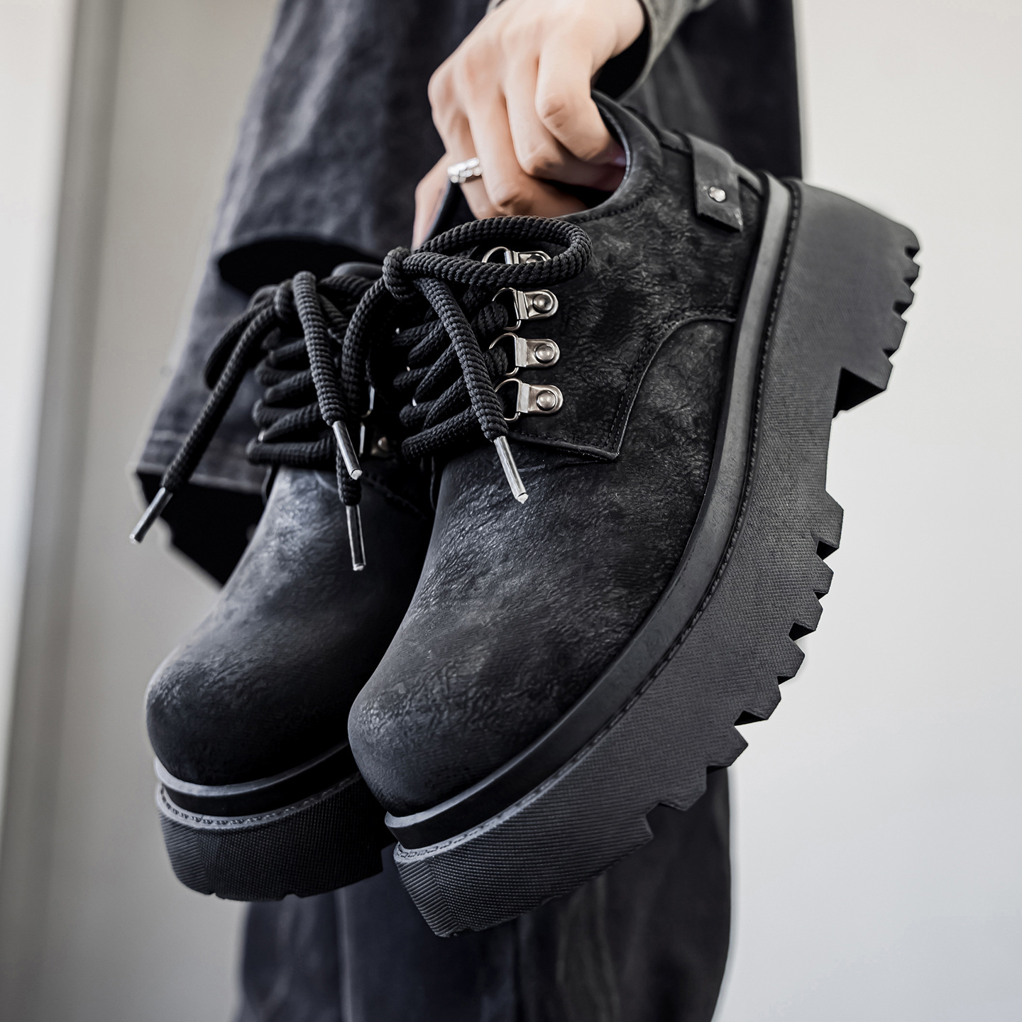 Men's Shoes Autum Trendyy Black Big-Toe Derby Shoes Men's Casual Leather Shoes 2025 New British Workwear Boots