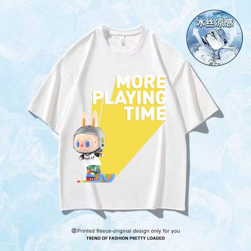 2026 helado seda camiseta impresa de manga corta logotipo grande ropa de trabajo DIY ropa de trabajo impresa de cuello redondo camiseta