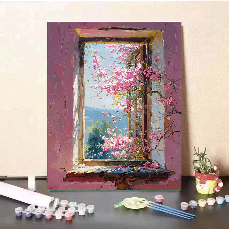 新しい海辺のツバキの花のデジタル油絵diy手作りの色を塗って癒します。|undefined