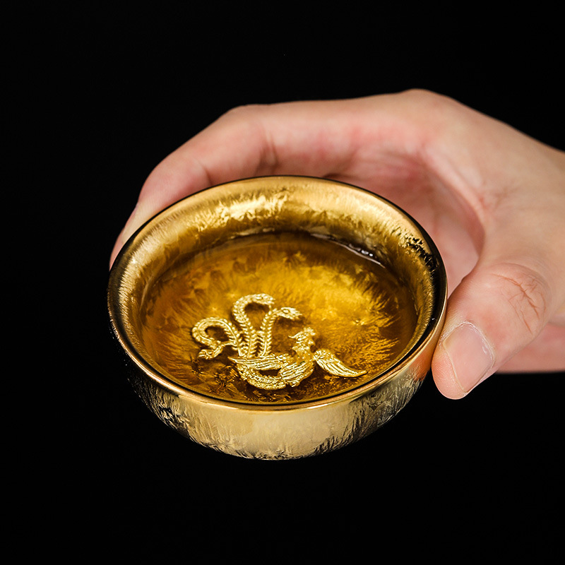 24K pure gold Jianzhan tea cup handmade Gold Cup-tea cup ceramic kung fu tea set Tea Bowl Golden Cup