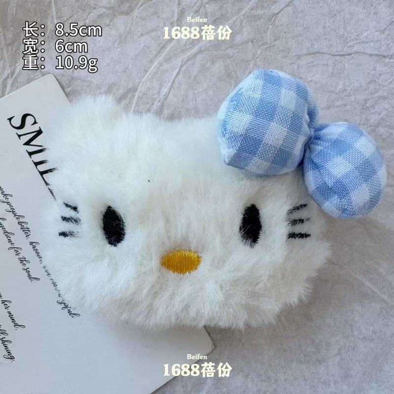 可爱格子蝴蝶结猫咪玩偶发绳儿童高弹力扎发皮筋牛仔发圈卡通发饰|undefined