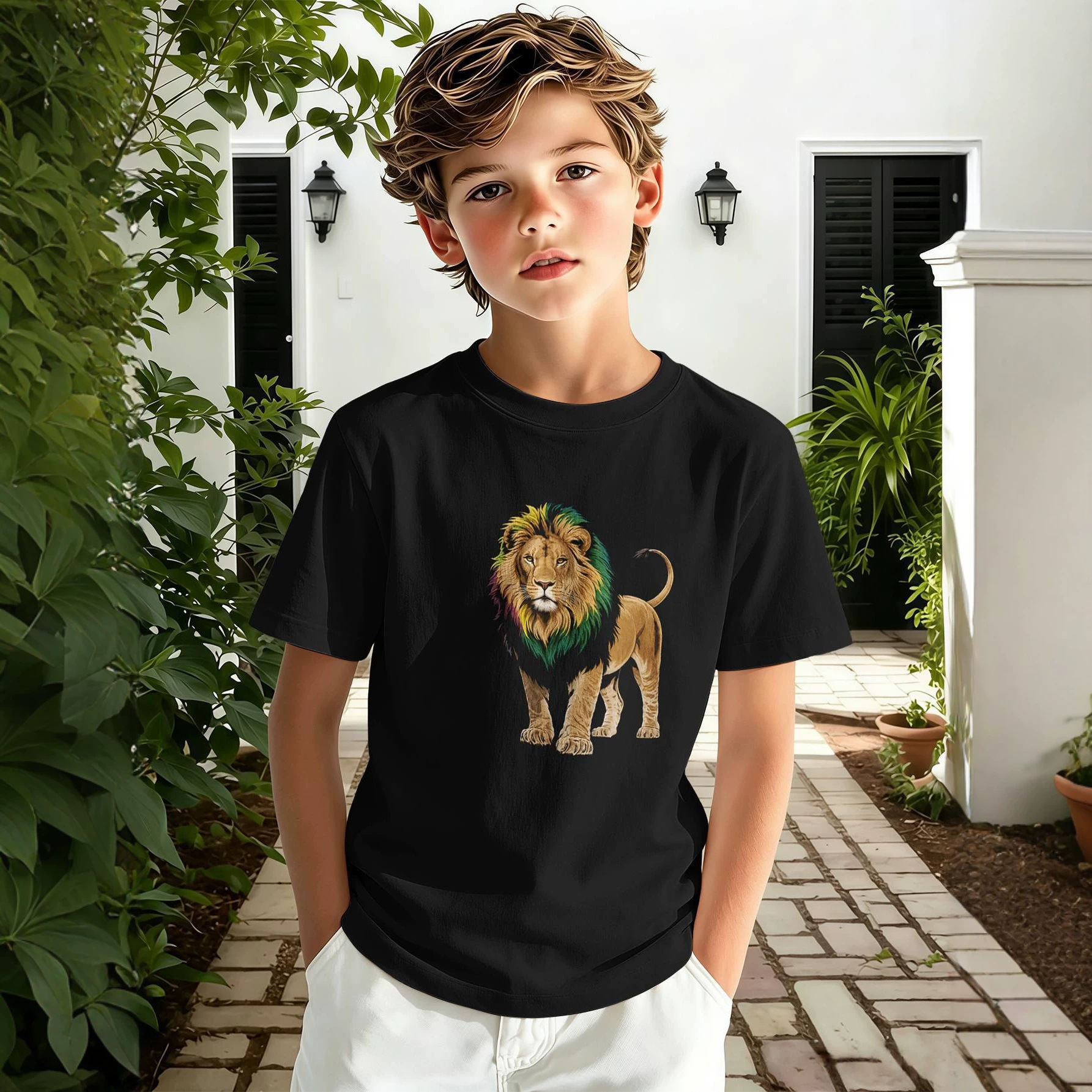T-shirt court pour garçon avec impression texte 3D, haut d'été rose décontracté à col rond pour enfants plus âgés,_voghion.com