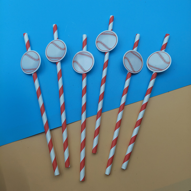 Tarjetas de béisbol transfronterizas paja de papel desechable degradable paja de postre pastel bar fiesta decoración paja