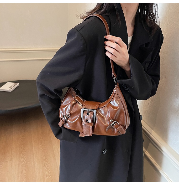 Distressed Buckle Ruched Zip Closure Shoulder Bag 43