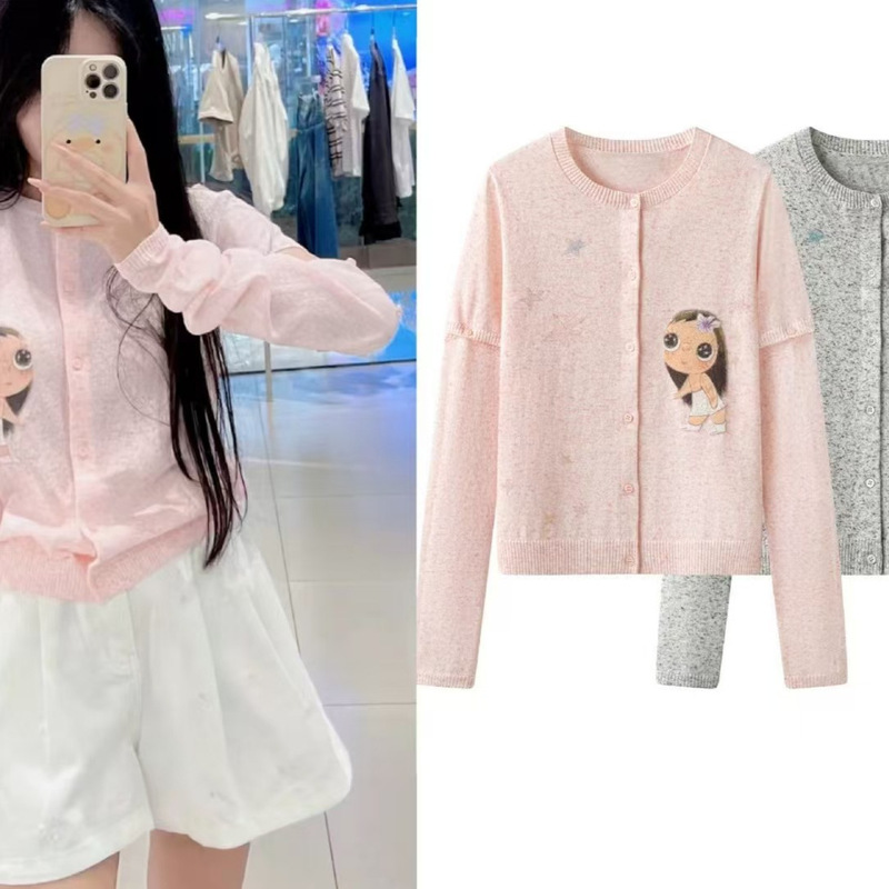 In stock 2026 autumn new cartoon jacquard detachable sleeve knitted cardigan 3K3YE23