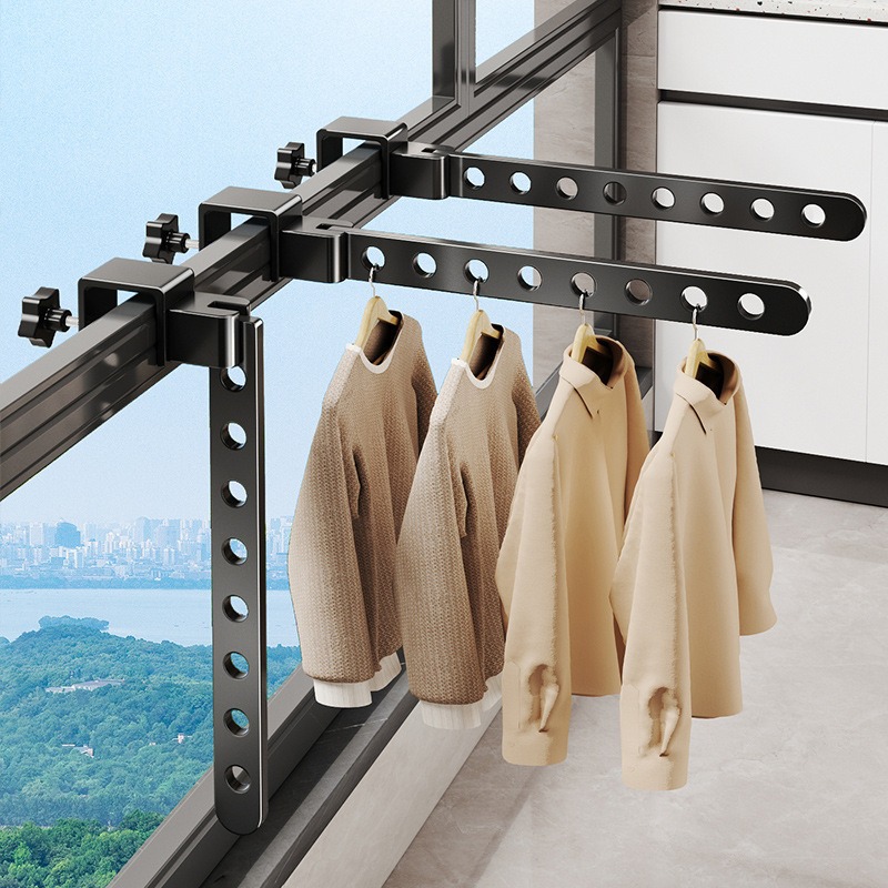 Balcony Invisible Folding Clothes Drying Rack Anti-Theft Window Clothes Rack Window Guardrail Clothes Drying Rack Outdoor Clothes Drying Rod