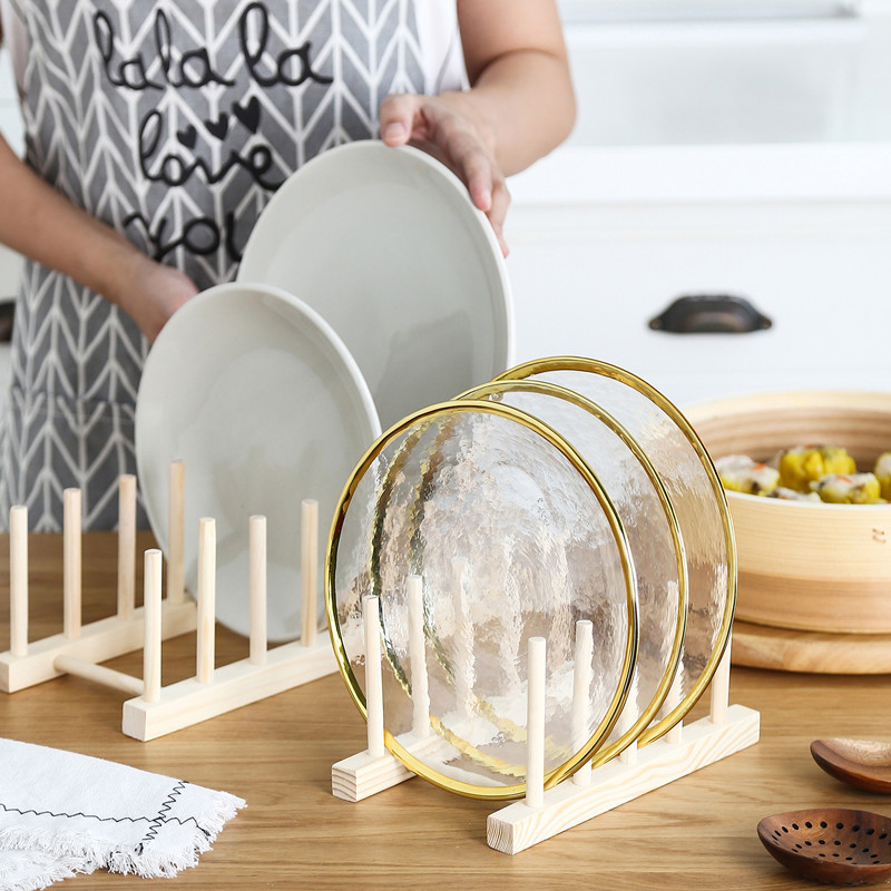 Escurridor de madera estante de almacenamiento de cocina estante de plato de taza de agua estante de almacenamiento de madera del hogar