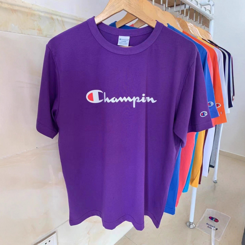 High-quality 260g summer new champion T-shirt, short-sleeved couple's T-shirt, round-neck letter embroidered pure cotton T-shirt