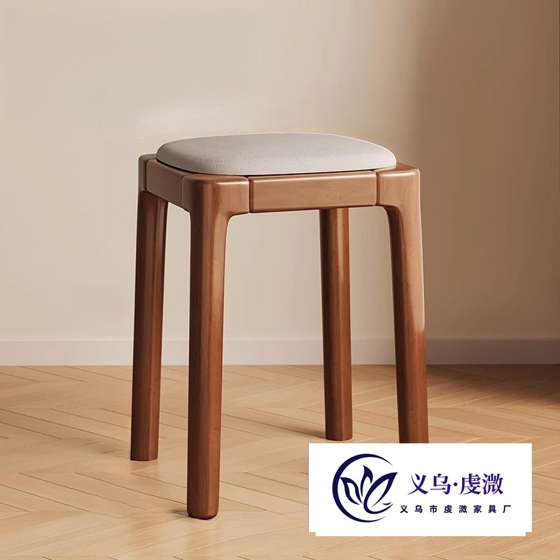Solid Wood Stool for Home Use, Stackable Soft Cushion Bench, Living Room Wooden Low Stool, Simple Modern Small Square Stool, Dining Table Chair
