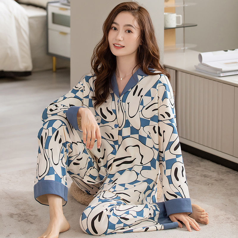 Pijamas de Otoño de las mujeres de manga larga 100% algodón primavera y otoño Otoño e Invierno cardigan verano 2023 nuevo desgaste del hogar traje de invierno