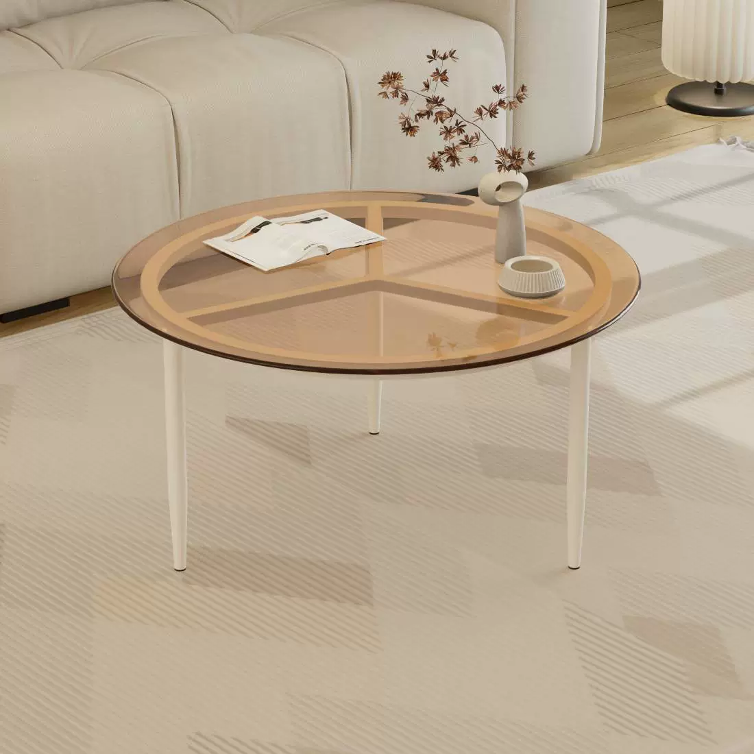 Минималистичный маленький круглый круглый длинный радужный стеклянный боковой край несколько светлых и экстравагантных высокого уровня гостиная журнальный столик балкон простой круглый стол