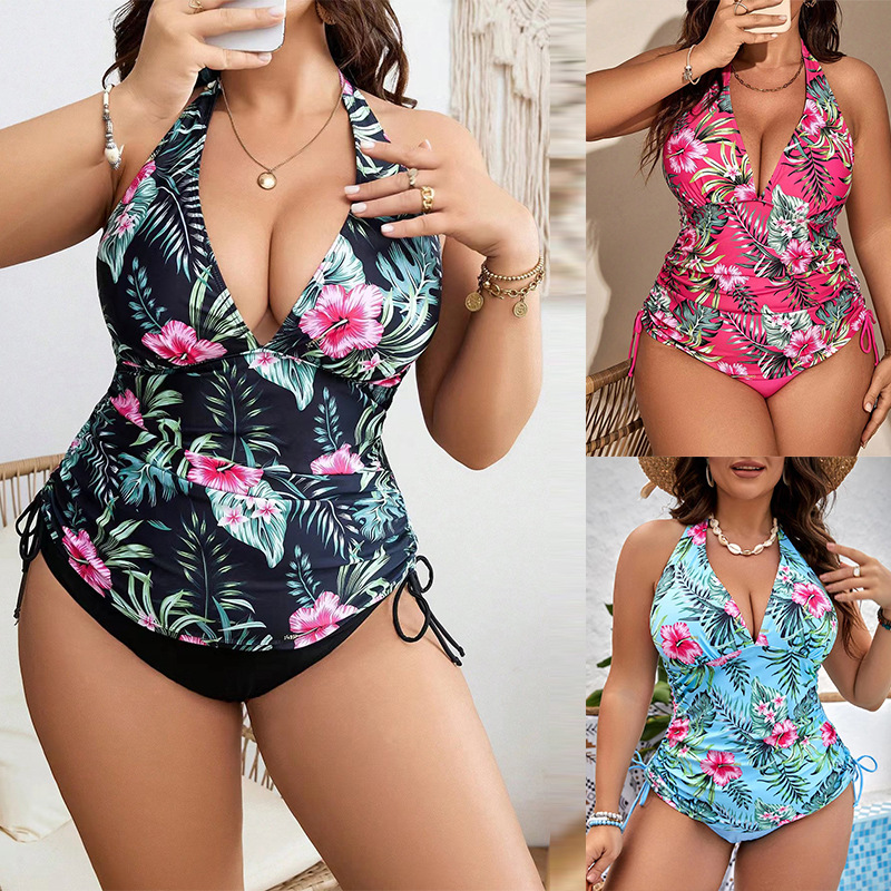 315g Weight Women's Ditsy Floral 2 Pieces Set Plus Size Swimwear Swimwear