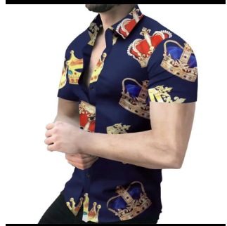 2023 Comercio exterior europeo y americano de los hombres de primavera nueva manga corta impresa casual solapa más tamaño camisa de los hombres