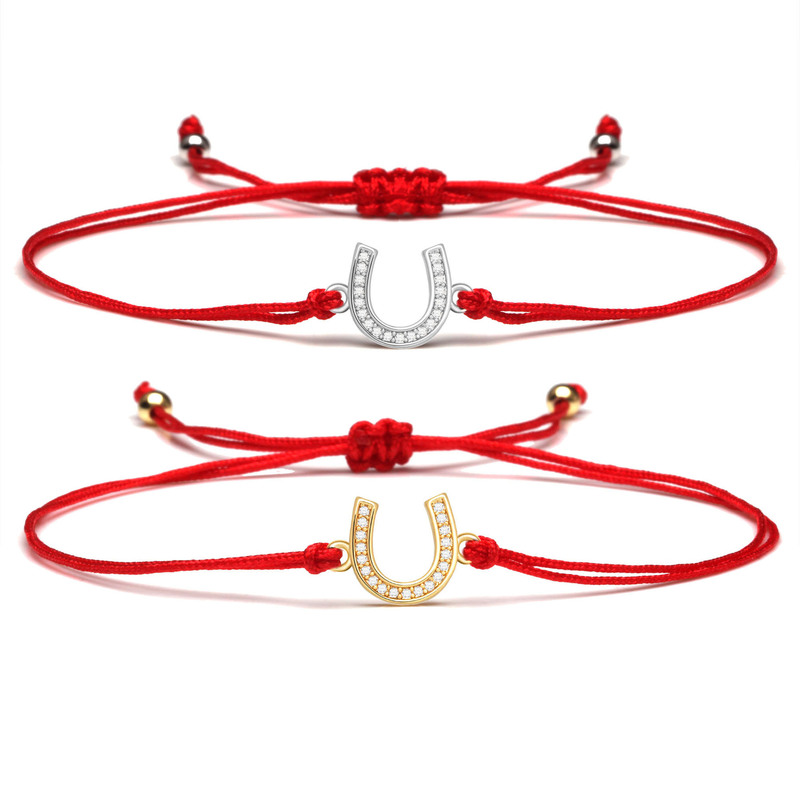 Cross-Border fashion jewelry electroplated real gold horseshoe friendship lucky red line copper micro-inlaid zircon simple bracelet Cross-Border fashion jewelry electroplated real gold horseshoe friendship lucky red line copper micro-inlaid zircon simple bracelet