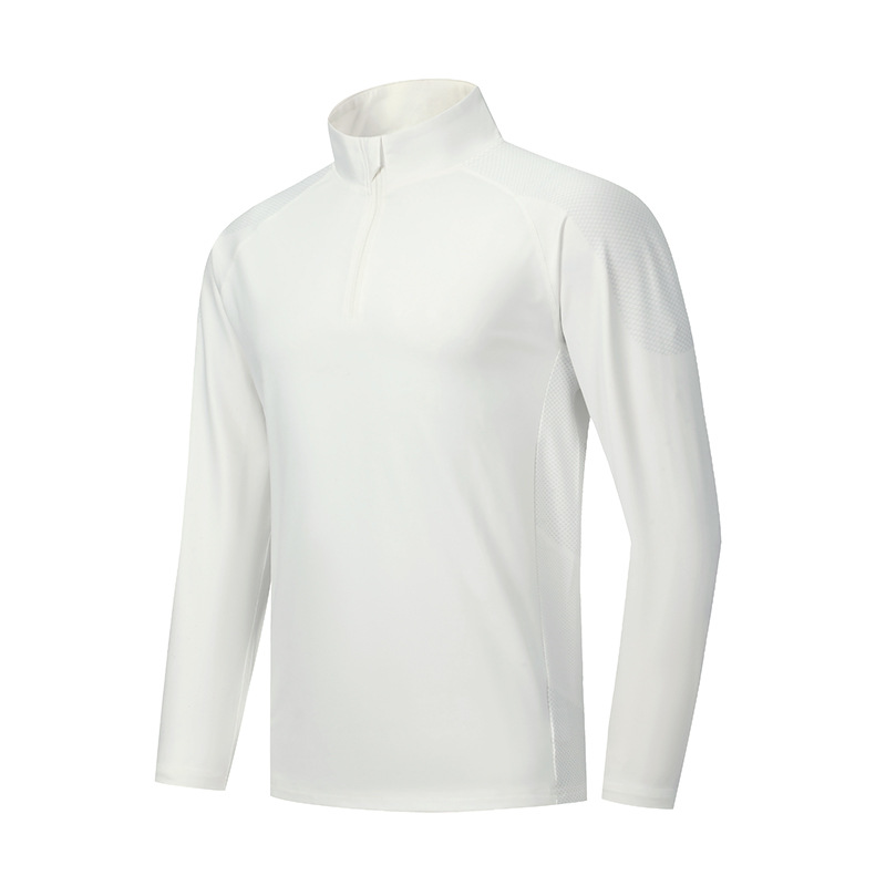 Camiseta de base de lana blanca personalizada transfronteriza secado rápido camiseta de manga larga hombre medio cremallera entrenador de fitness ropa camiseta