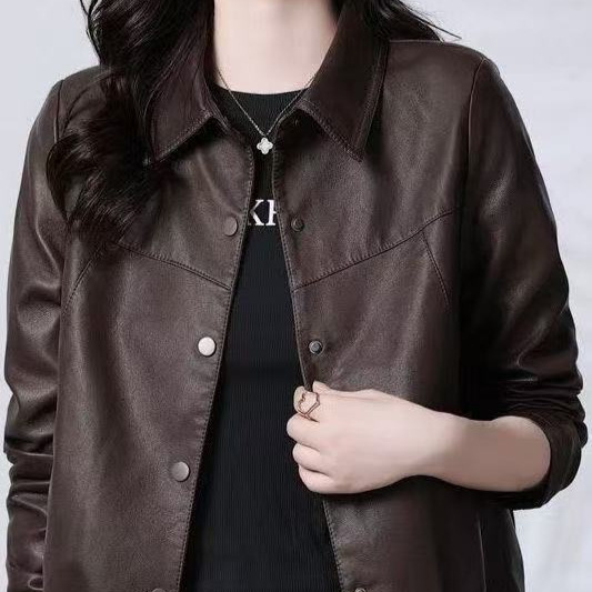 皮衣外套女2025新款休闲洋气爆款短款妈妈外套海宁皮夹克中老年