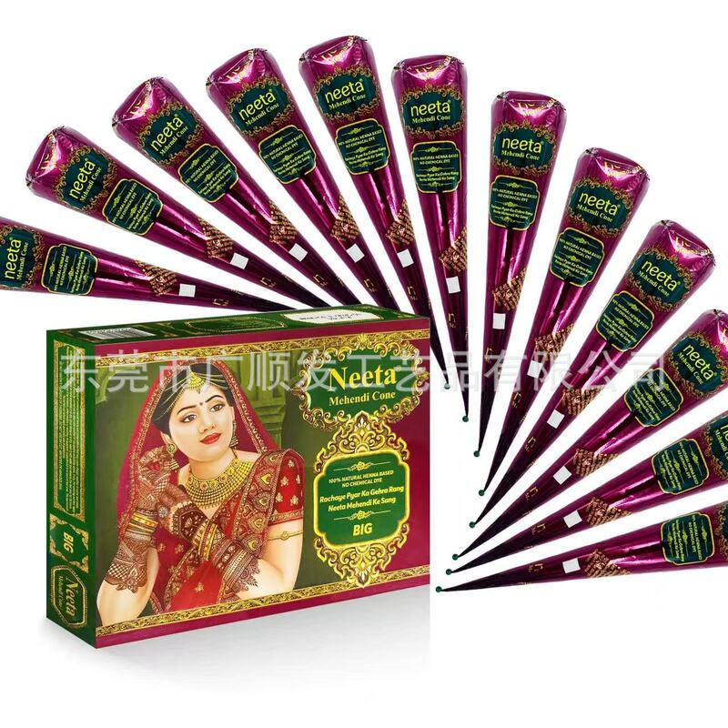Neeta Indian Henna Paste is a pure plant-based, color-reversing, waterproof, long-lasting temporary tattoo paste for foreign trade, suitable for hand painting and body art