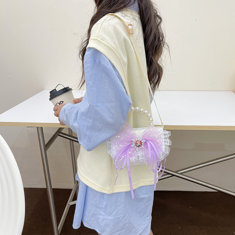 Bolsas para niños nuevas niñas bolsas de hombro lindas princesas bolsas de hombro de perlas de encaje bolsas de hombro al por mayor