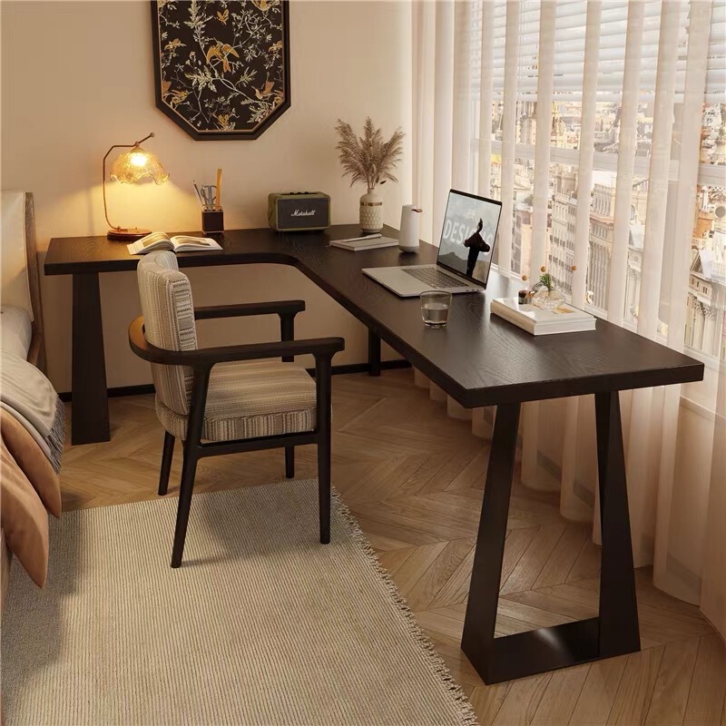 American-Style Bedroom Study Corner Desk L-Shaped Right-Angle Solid Wood Computer Desk Office Home Wall-Mounted Long Black Desk American-Style Bedroom Study Corner Desk L-Shaped Right-Angle Solid Wood Computer Desk Office Home Wall-Mounted Long Black Desk
