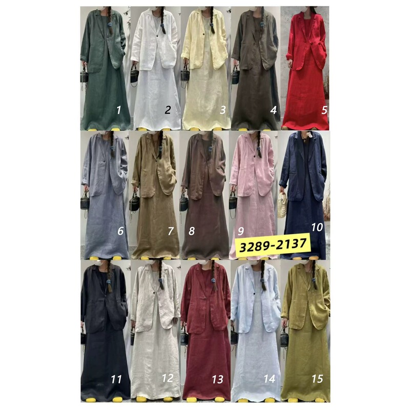 Elegant long-sleeved one-button linen casual blazer + vest dress summer new elegant women's suit Elegant long-sleeved one-button linen casual blazer + vest dress summer new elegant women's suit