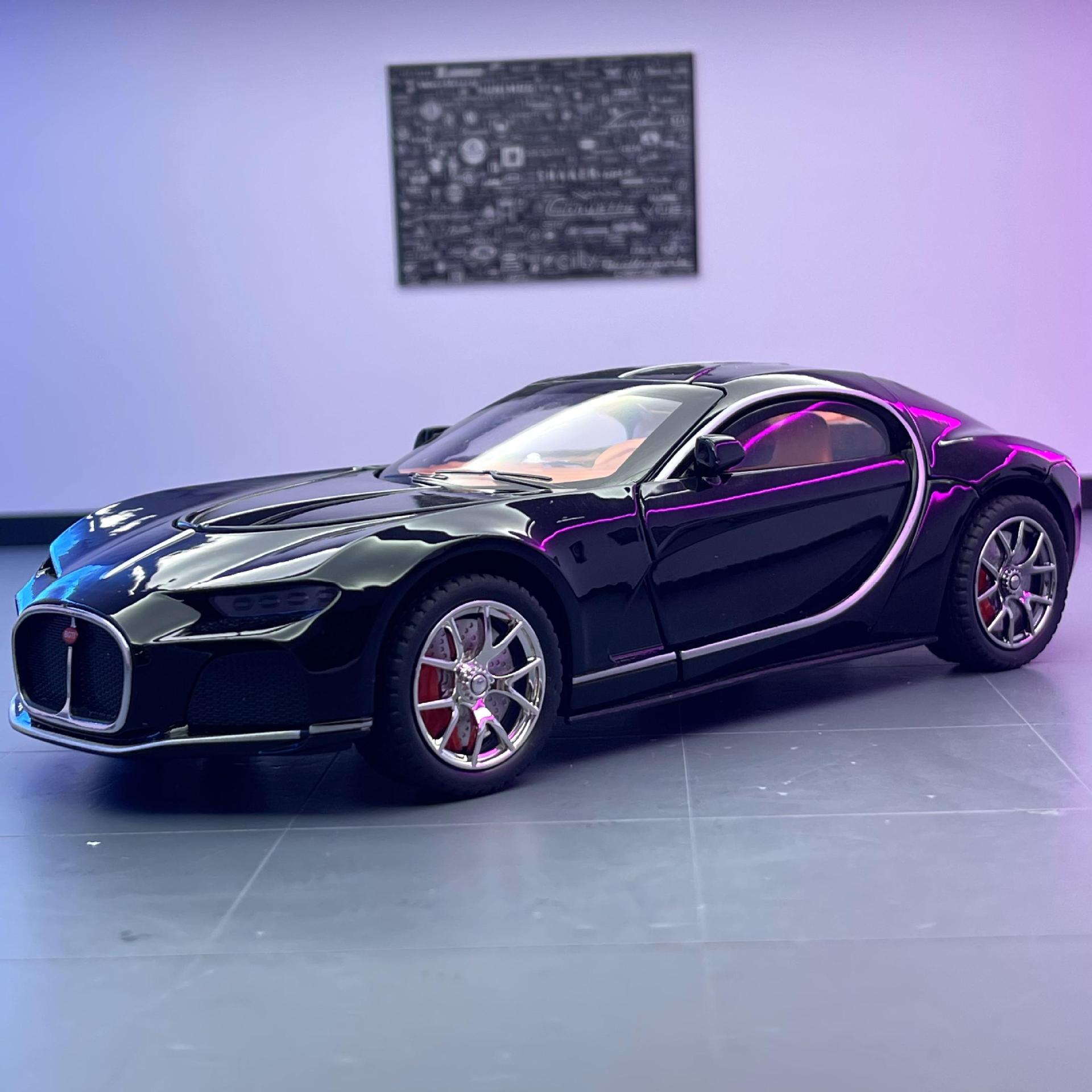 Modelo de coche de aleación de coche 1:24 Bugatti Atlántico coche deportivo Tire hacia atrás el sonido y la luz 4 Puerta Abierta modelo de coche de juguete adornos