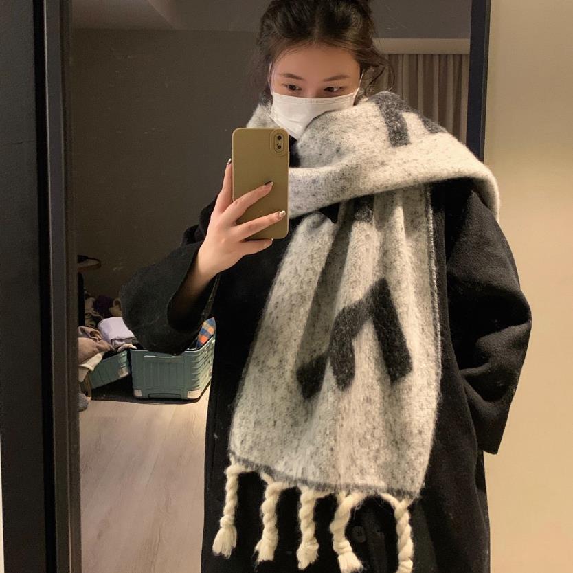 韩国F围巾女冬季大格子大麻花辫子加厚高级感情侣时尚潮围脖保暖